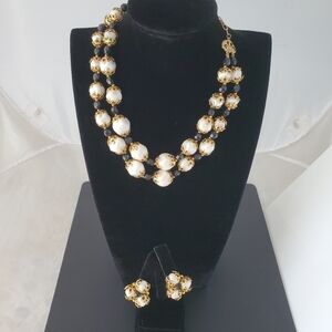 Vintage double strand Deauville necklace and earrings